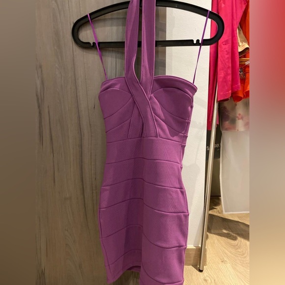 Topshop Petite US Size 2 Purple Bodycon Halter Dress Exposed Back Zipper - Picture 9 of 10